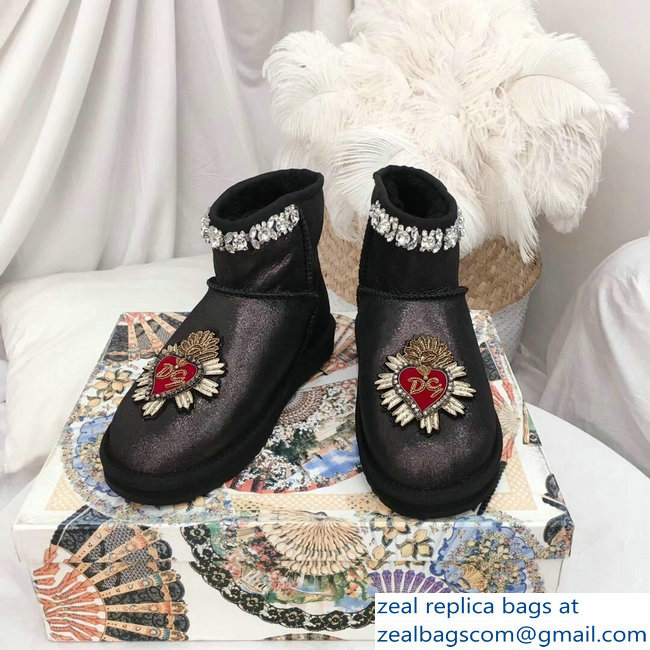 Dolce  &  Gabbana Heel 3cm Ankle Boots Black Crystals 03 2018